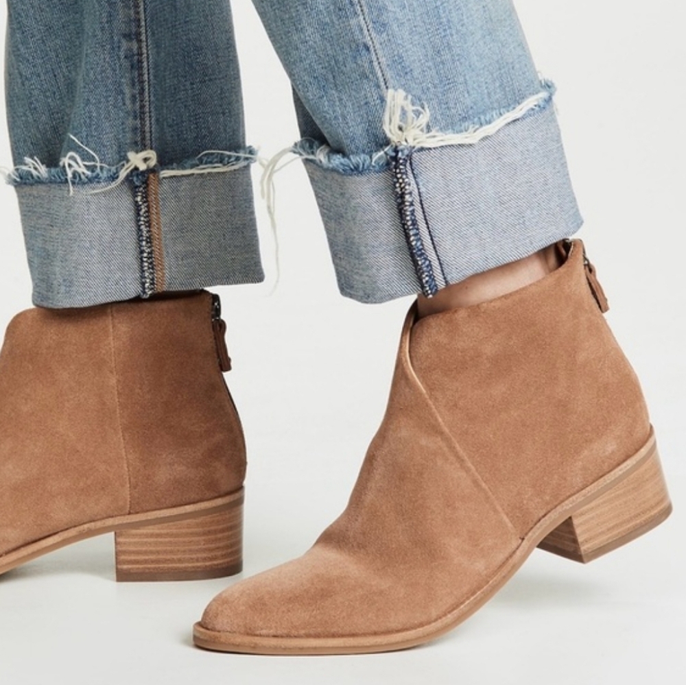 Soludos Venetian Tan Suede Ankle Block Heel Booties Zip - Size 9